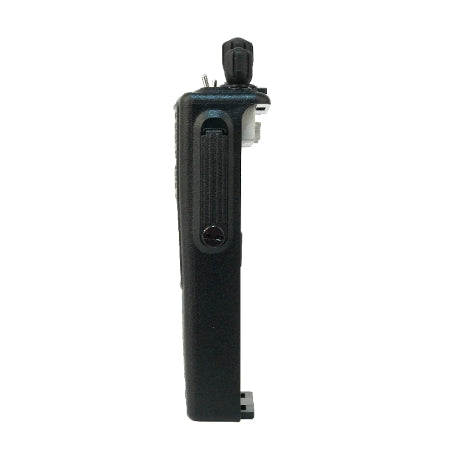 KNG-P150CMD, COMMAND, DIGITAL APCO P25, VHF, BK PORTABLE RADIO side view with audio connector