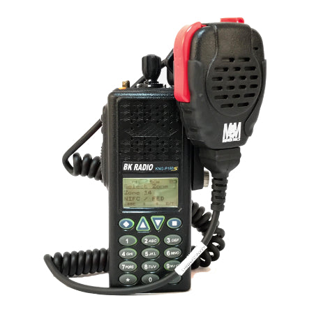 RUGGEDIZED MINER SPEAKER MIC FOR KNG, KNG4 shown next to a kng-p150s radio